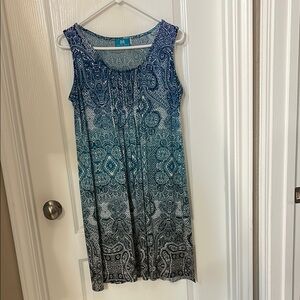 Blue and White Sleeveless Dress
